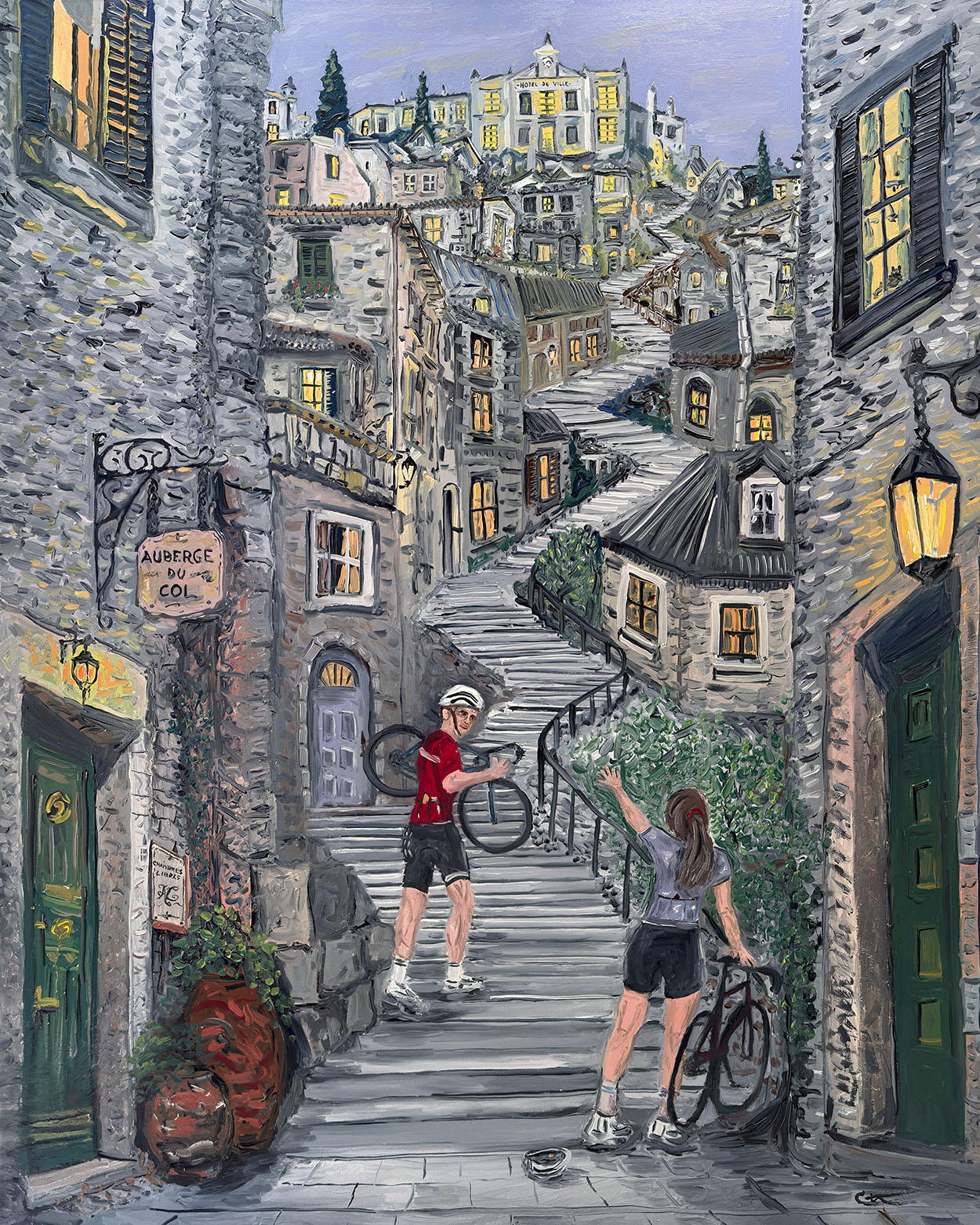 Hotel de Ville - original cycling oil painting, unique gift for cyclists